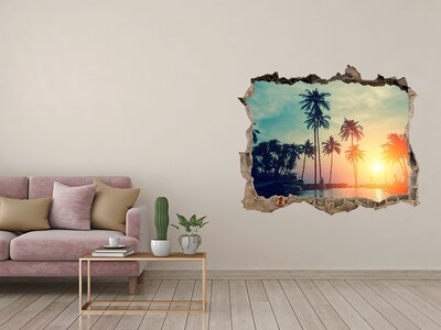Pegatina de vinilo agujero 3d para pared Atardecer en una playa tropical