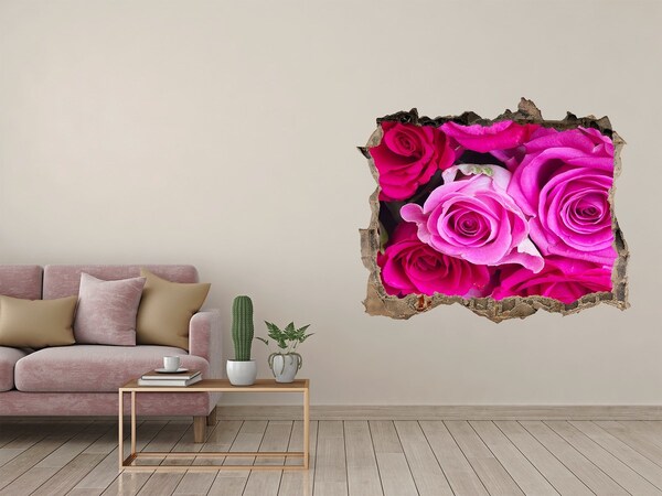 Vinilo pared rota 3d efecto realista Rosas en un agujero en la pared