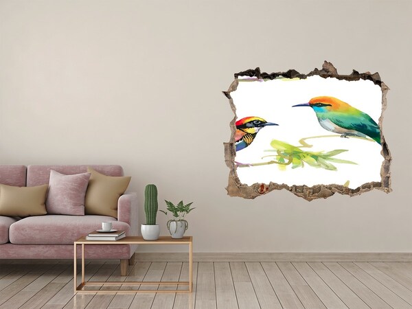 Pegatina de vinilo agujero 3d para pared Aves en un paraíso tropical
