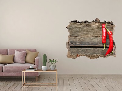 Vinilo pared rota 3d efecto realista Chiles sobre una superficie de madera