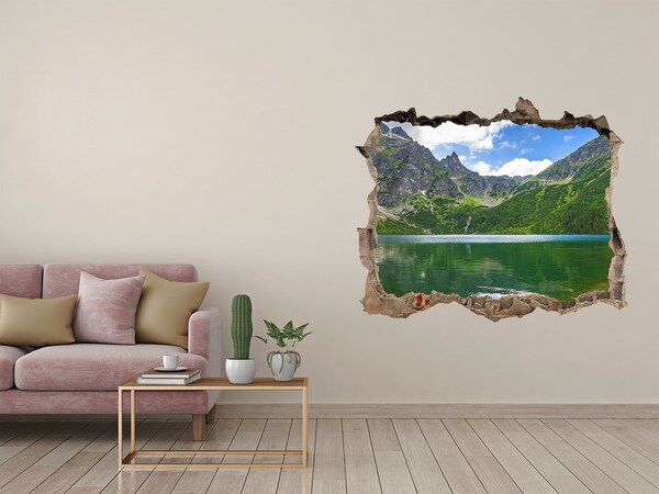 Vinilo pared rota 3d efecto realista Paisaje de montaña junto al lago