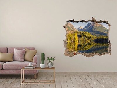 Pegatina de vinilo agujero 3d para pared Paisaje de montaña con un lago