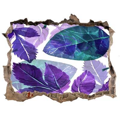 Vinilo pared rota 3d efecto realista Hojas verdes en un agujero en la pared