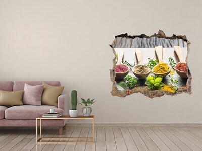 Naklejka 3D dziura na ścianę Kuchenne przyprawy w drewnianych łyżkach