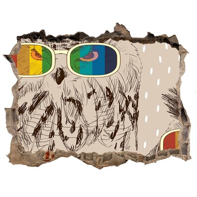 Dziura 3d fototapeta naklejka Oko sowy w dziurze w ścianie