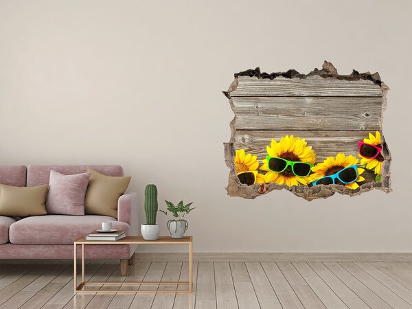 Trampantojo de pared rota efecto profundidad Girasoles con gafas de sol
