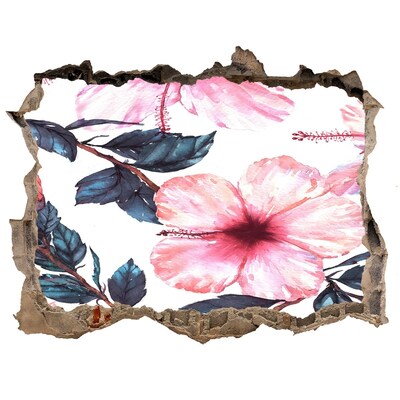 Vinilo pared rota 3d efecto realista Un paraíso de flores detrás del muro