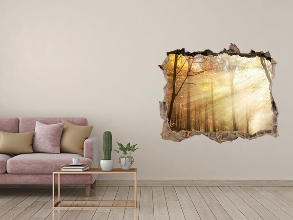 Vinilo pared rota 3d efecto realista Bosque dorado bajo los rayos del sol