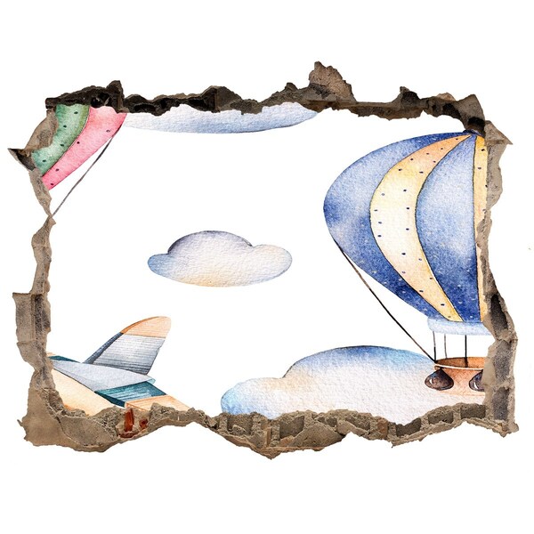 Pegatina de vinilo agujero 3d para pared Vuelo en globo sobre las nubes