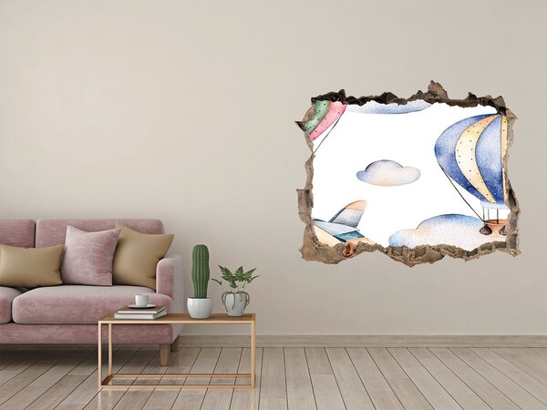 Pegatina de vinilo agujero 3d para pared Vuelo en globo sobre las nubes