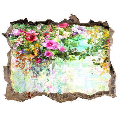 Pegatina agujero en la pared autoadhesiva Un paraíso de flores detrás del muro