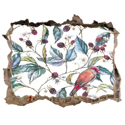 Trampantojo de pared rota efecto profundidad Un pájaro entre las moras