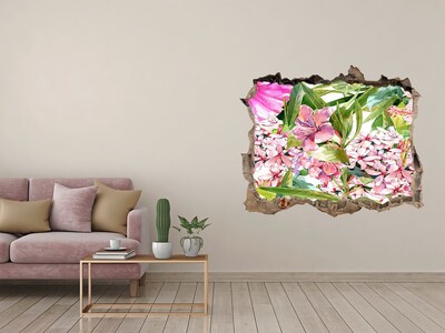 Pegatina de vinilo agujero 3d para pared Un paraíso de flores detrás de los muros