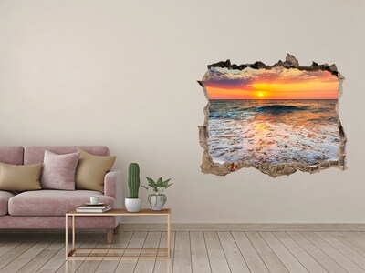 Vinilo pared rota 3d efecto realista Puesta de sol sobre el mar