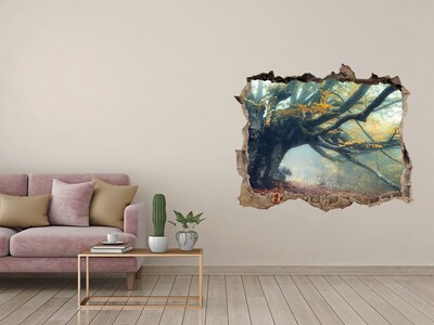 Pegatina de vinilo agujero 3d para pared El bosque encantado en su manto otoñal