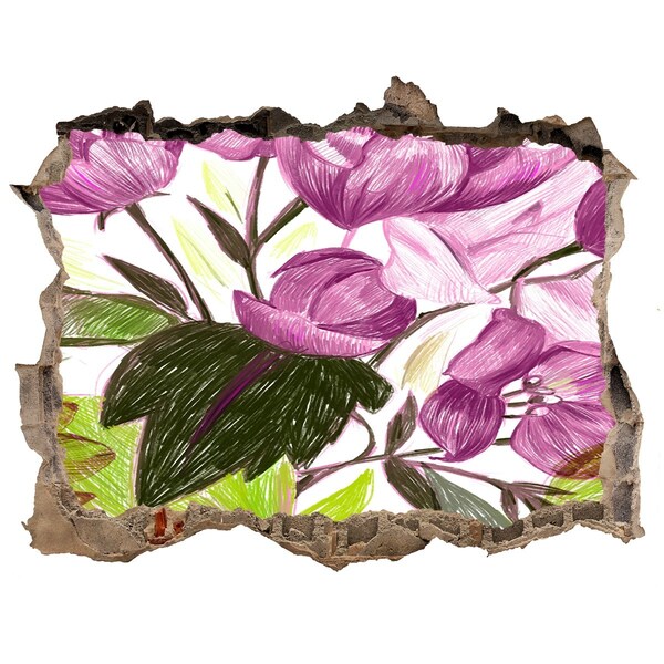 Trampantojo de pared rota efecto profundidad Jardín de flores detrás del muro