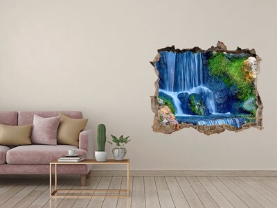 Vinilo pared rota 3d efecto realista Una cascada en un entorno verde
