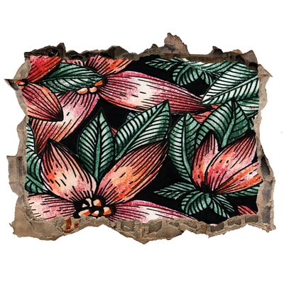 Pegatina agujero en la pared autoadhesiva Un patrón floral contra una pared dañada