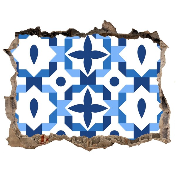 Vinilo pared rota 3d efecto realista Patrones azules en la pared