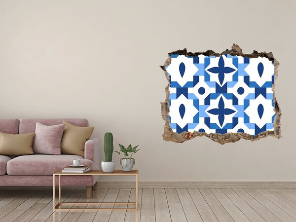 Vinilo pared rota 3d efecto realista Patrones azules en la pared