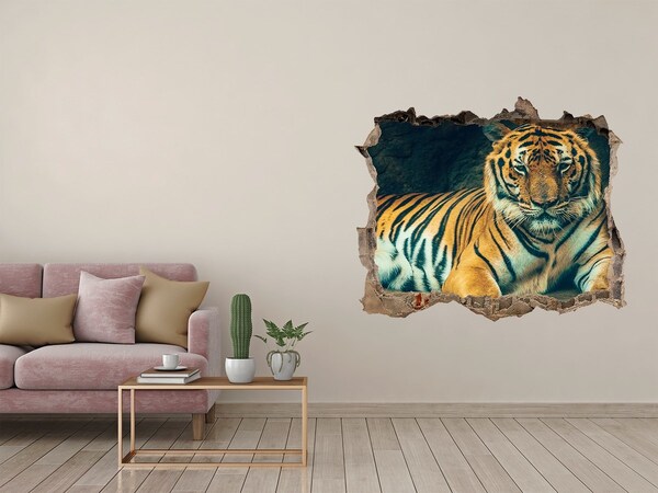 Pegatina de vinilo agujero 3d para pared Tigre en un agujero en la pared