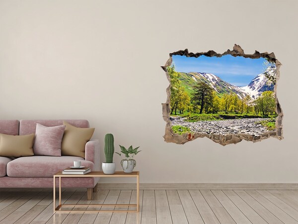 Pegatina de vinilo agujero 3d para pared Paisaje de montaña con un río