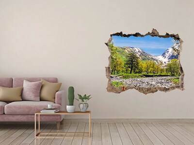 Pegatina de vinilo agujero 3d para pared Paisaje de montaña con un río