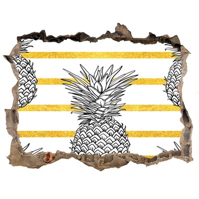 Pegatina agujero en la pared autoadhesiva Piña sobre un fondo de rayas doradas