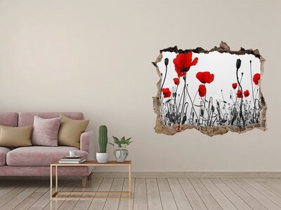 Vinilo pared rota 3d efecto realista Flores en las ruinas