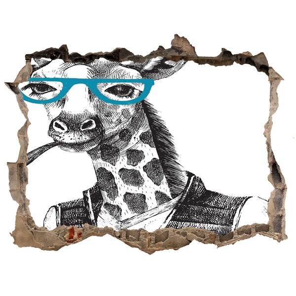 Dziura 3d fototapeta naklejka Giraffe with Glasses and Pipe
