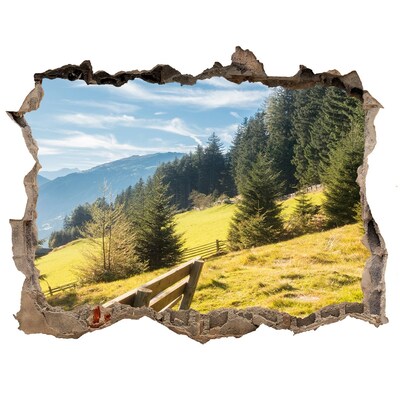 Vinilo pared rota 3d efecto realista Vista del valle de la montaña