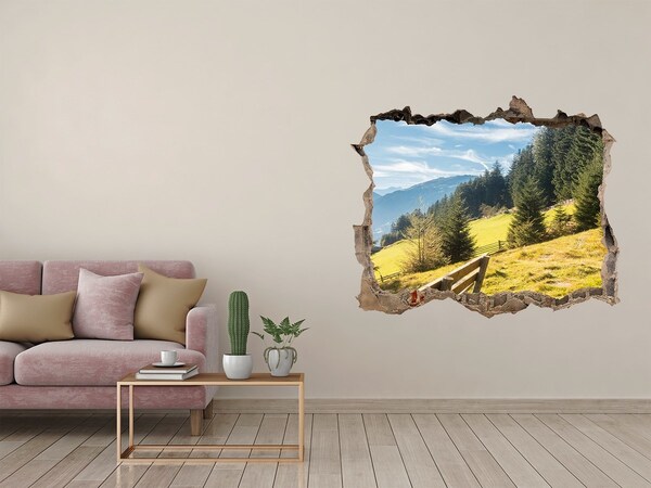 Vinilo pared rota 3d efecto realista Vista del valle de la montaña