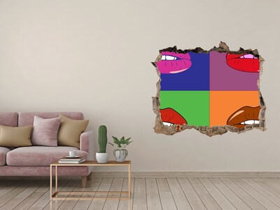 Pegatina de vinilo agujero 3d para pared Labios en colores del arco iris