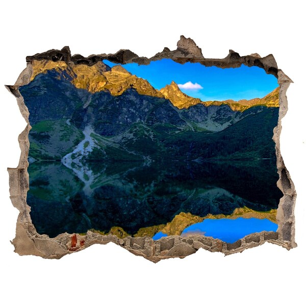 Trampantojo de pared rota efecto profundidad Paisaje de montaña con un lago