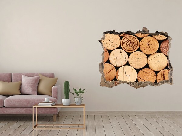 Vinilo pared rota 3d efecto realista Corchos de vino detrás de la pared