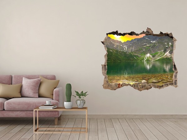 Pegatina de vinilo agujero 3d para pared Paisaje de montaña junto al lago