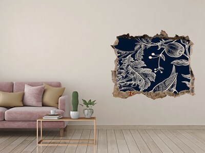 Trampantojo de pared rota efecto profundidad Un pájaro contra el fondo de la vegetación