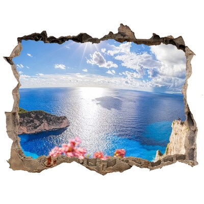 Vinilo pared rota 3d efecto realista Vista desde el acantilado sobre el mar