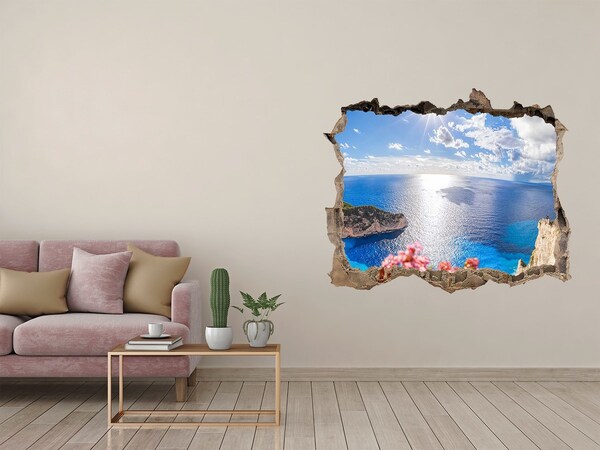 Vinilo pared rota 3d efecto realista Vista desde el acantilado sobre el mar