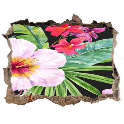 Trampantojo de pared rota efecto profundidad Paraíso tropical con flores
