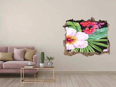 Trampantojo de pared rota efecto profundidad Paraíso tropical con flores