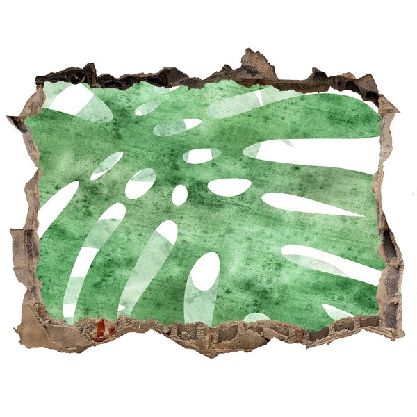 Vinilo pared rota 3d efecto realista Hoja verde en una pared dañada