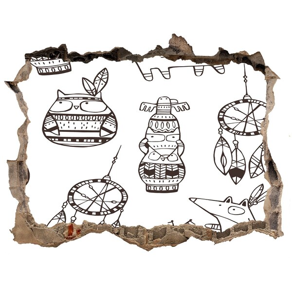 Pegatina agujero en la pared autoadhesiva Patrones étnicos en el fondo de la pared