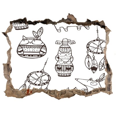 Pegatina agujero en la pared autoadhesiva Patrones étnicos en el fondo de la pared