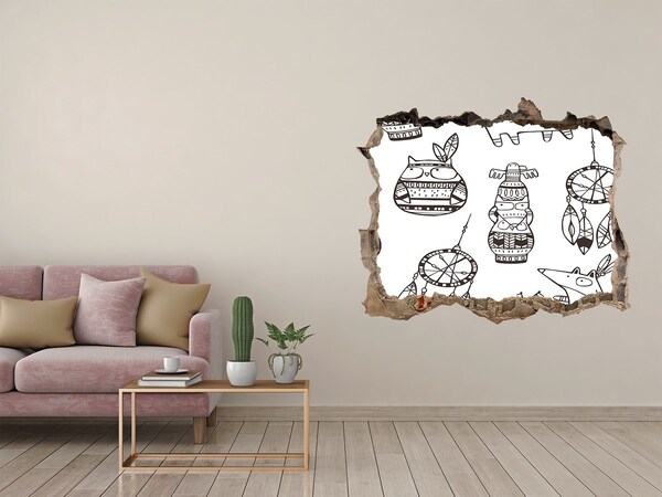 Pegatina agujero en la pared autoadhesiva Patrones étnicos en el fondo de la pared