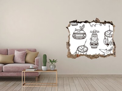 Pegatina agujero en la pared autoadhesiva Patrones étnicos en el fondo de la pared