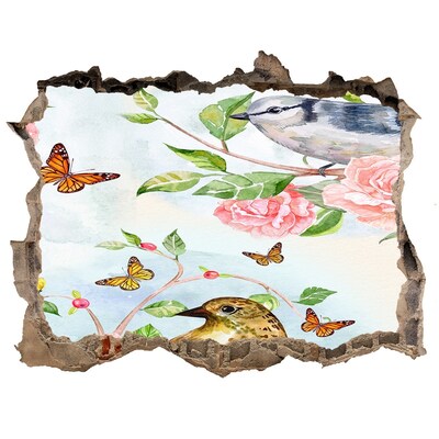 Pegatina agujero en la pared autoadhesiva Pájaros en el jardín de rosas