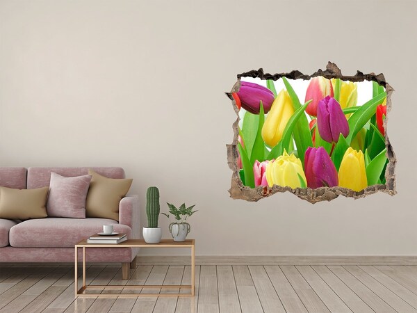 Vinilo pared rota 3d efecto realista Un paraíso de flores con tulipanes