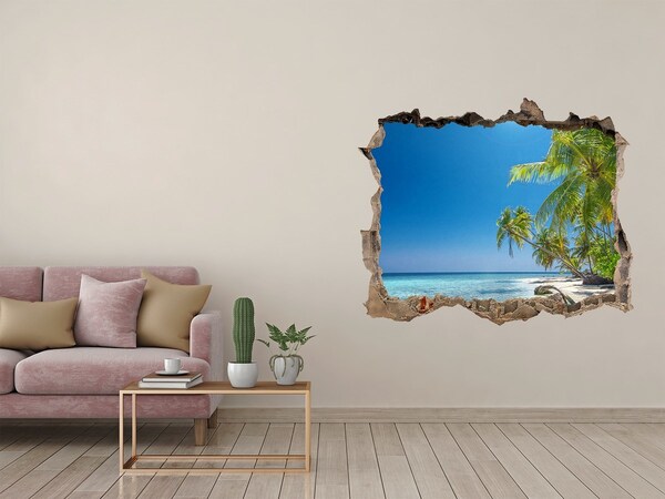 Trampantojo de pared rota efecto profundidad Playa tropical con palmeras
