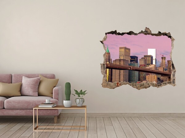 Pegatina de vinilo agujero 3d para pared Vista del puente de Brooklyn en Nueva York